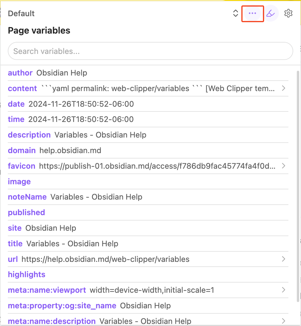obsidian-variables-menu